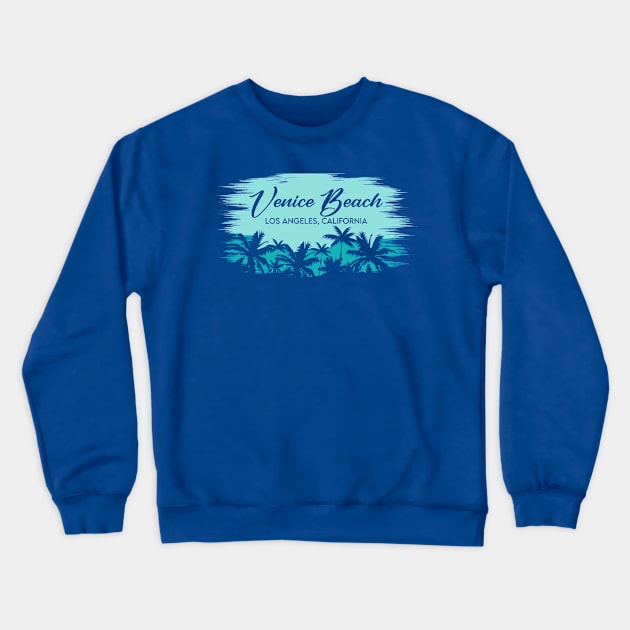 Venice Beach California Retro Beach Landscape with Palm Trees Crewneck Sweatshirt by Now Boarding